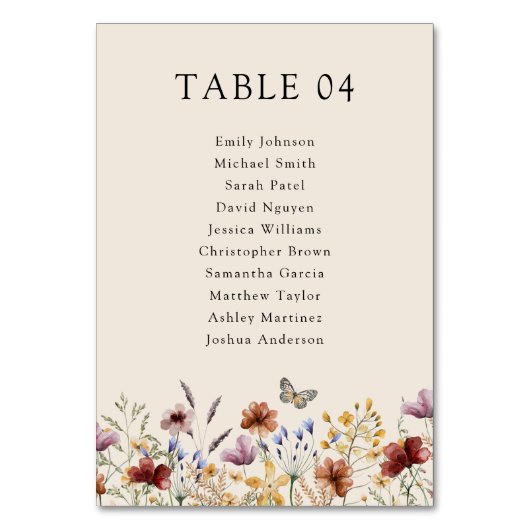 Numéro De Table Boho Wildflower (Dos)