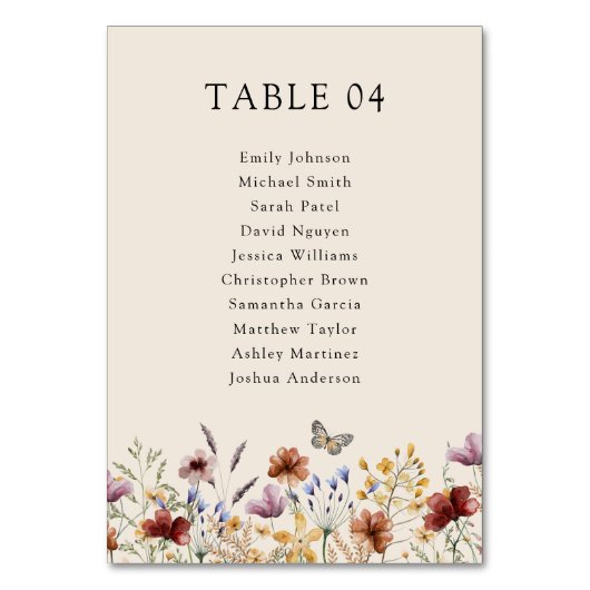 Numéro De Table Boho Wildflower (Par défaut)