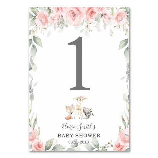 Numéro De Table Bois Animaux Bleu Baby shower de verdure Florale (Par défaut)