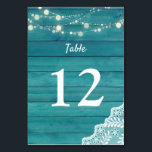 Numéro De Table Bois Bleu, Dentelle, Lumières à cordes 2<br><div class="desc">Habillez vos tables de mariage ou de fête avec ce bois bleu,  dentelle,  lumières à cordes Carte Numéro de tableau.</div>