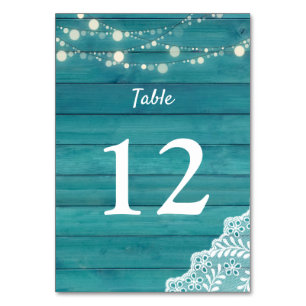 Numéro De Table Bois Bleu, Dentelle, Lumières à cordes 2