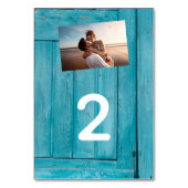 Numéro De Table Bois Bleu Rustique 2 Photos Mariage (Dos)