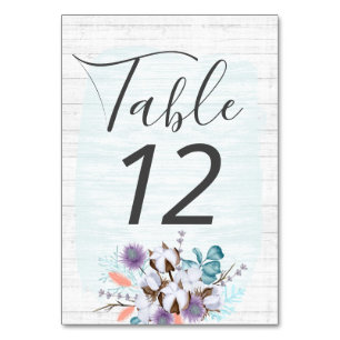 Numéro De Table Bois botanique rustique de coton du pays du Sud