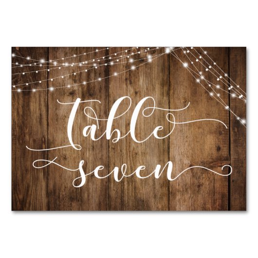 Numéro De Table Bois Brown rustique et cordes lumineuses Table Sep (Dos)
