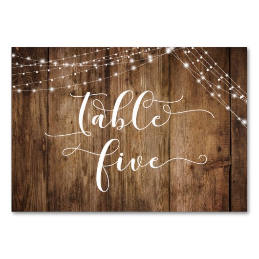 Numéro De Table Bois Brown rustique et cordes lumineuses Tableau C (Devant)