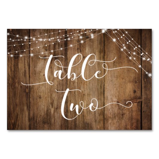 Numéro De Table Bois Brown rustique et cordes lumineuses Tableau D (Devant)