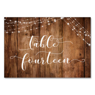 Numéro De Table Bois Brown rustique & Lumières Table Quatorze Cart