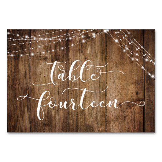 Numéro De Table Bois Brown rustique & Lumières Table Quatorze Cart (Devant)