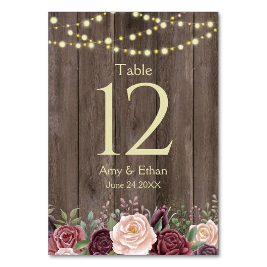 Numéro De Table Bois floral rose rustique (Dos)