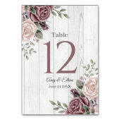 Numéro De Table Bois Floral Rustique Dusty Rose (Dos)
