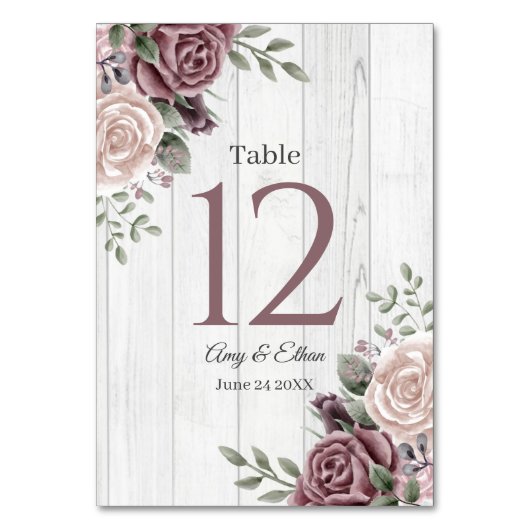 Numéro De Table Bois Floral Rustique Dusty Rose (Par défaut)