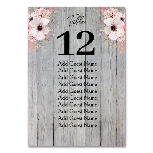 Numéro De Table Bois Floral Rustique Tableau Numéro de siège (Dos)