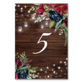 Numéro De Table Bois rustique Bourgogne Lumières florales Table 5 (Dos)