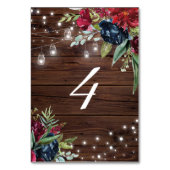 Numéro De Table Bois rustique Bourgogne Lumières florales Tableau (Dos)