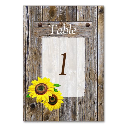 Numéro De Table Bois rustique et tournesols Numéro de tableau Mari (Dos)