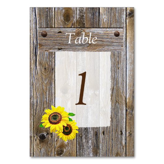 Numéro De Table Bois rustique et tournesols Numéro de tableau Mari (Par défaut)
