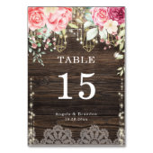 Numéro De Table Bois rustique Floral String lumières Mariage (Par défaut)