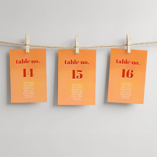 Numéro De Table Bold Modern Orange Sunset Seating Chart Wedding