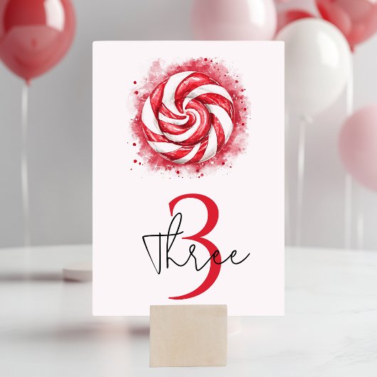 Numéro De Table Bonbons d'hiver rouge et blanc Anniversaire