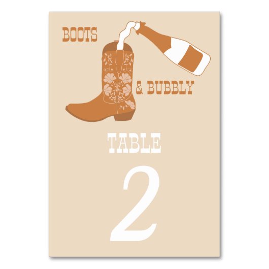 Numéro De Table Boots Bubbly Rustic Western Country Fête des marié (Par défaut)