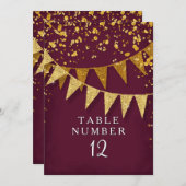Numéro de table bordeaux pailleté or bannière mode (Devant / Derrière)