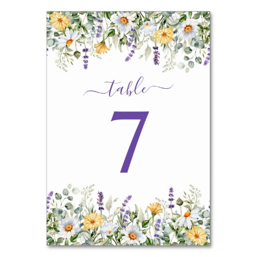 Numéro De Table Bordure aquarelle de fleurs sauvages violettes (Par défaut)