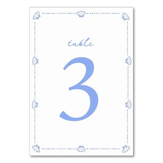 Numéro De Table Bordure Coastal Chic Shell Elegant Mariage Bleu (Par défaut)