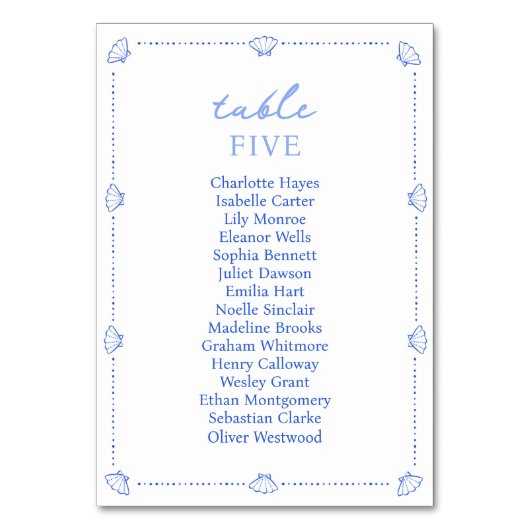 Numéro De Table Bordure Coastal Chic Shell Elegant Mariage Bleu (Par défaut)