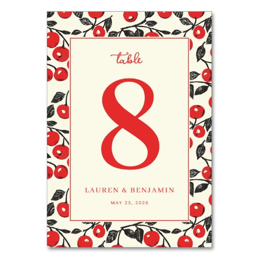 Numéro De Table Bordure de Cerise Rouge Joyeuse (Par défaut)