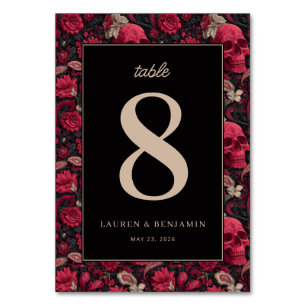 Numéro De Table Bordure de crâne floral rouge gothique