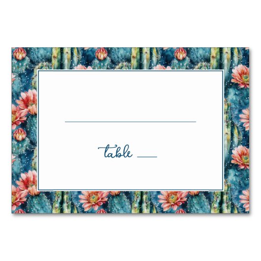 Numéro De Table Bordure de fleurs de cactus sarcelle enjouée (Devant)