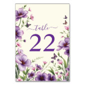 Numéro De Table Bordure de fleurs et papillons violets pour mariag (Dos)