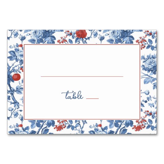 Numéro De Table Bordure Florale Bleue Élégante (Devant)