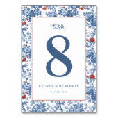 Numéro De Table Bordure florale bleue élégante (Dos)