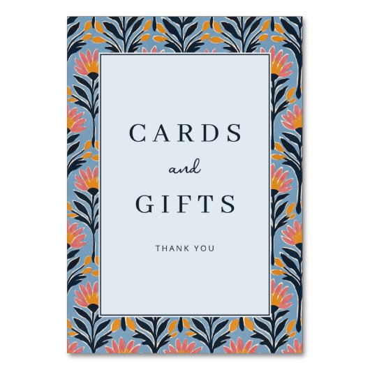 Numéro De Table Bordure florale bleue fantaisiste (Par défaut)