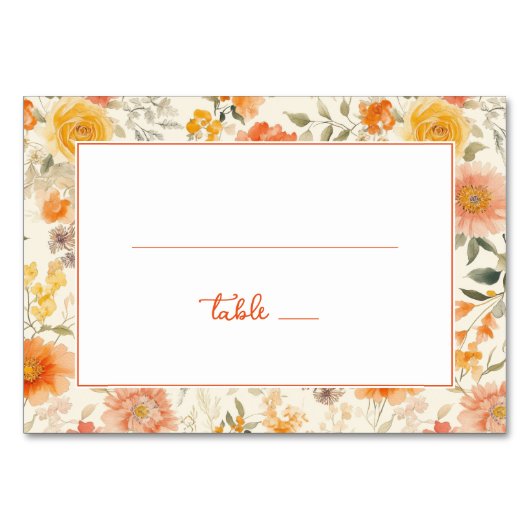 Numéro De Table Bordure Florale de Pêche Joyeuse (Devant)