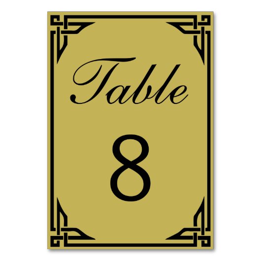 Numéro De Table Bordure Gold Art Déco Numéros de tableau recto ver (Dos)