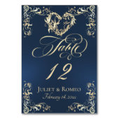 Numéro De Table Bordure Ornée & Cœur - Bleu (Dos)
