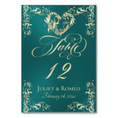 Numéro De Table Bordure Ornée & Cœur - Bleu Turquoise (Dos)