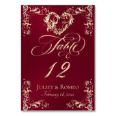 Numéro De Table Bordure Ornée & Cœur - Bordeaux (Dos)