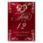 Numéro De Table Bordure Ornée & Cœur - Rouge (Par défaut)
