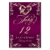 Numéro De Table Bordure ornée et cœur - prune (Dos)
