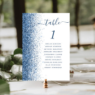 Numéro De Table Bordure Pailletée Bleue Mariage Blanc