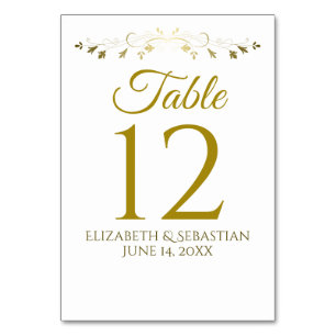 Numéro De Table Bordure Vintage or & blanc Floral Mariage élégant
