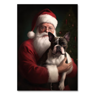 Numéro De Table Boston Terrier avec Noël Festif du Père Noël