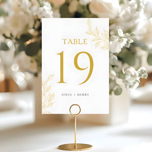 Numéro De Table Botanical Faux Gold Modern Wedding Table Number