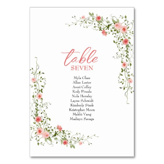 Numéro De Table Botanique Elegant rose roses Script Mariage (Par défaut)