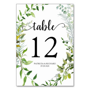 Numéro De Table Botanique élégante à l'aquarelle et verdure