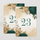Numéro de table botanique en or vert émeraude (Devant / Derrière)