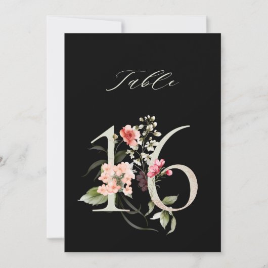 Numéro de table botanique floral 5x7 numéro 16, nu (Devant)